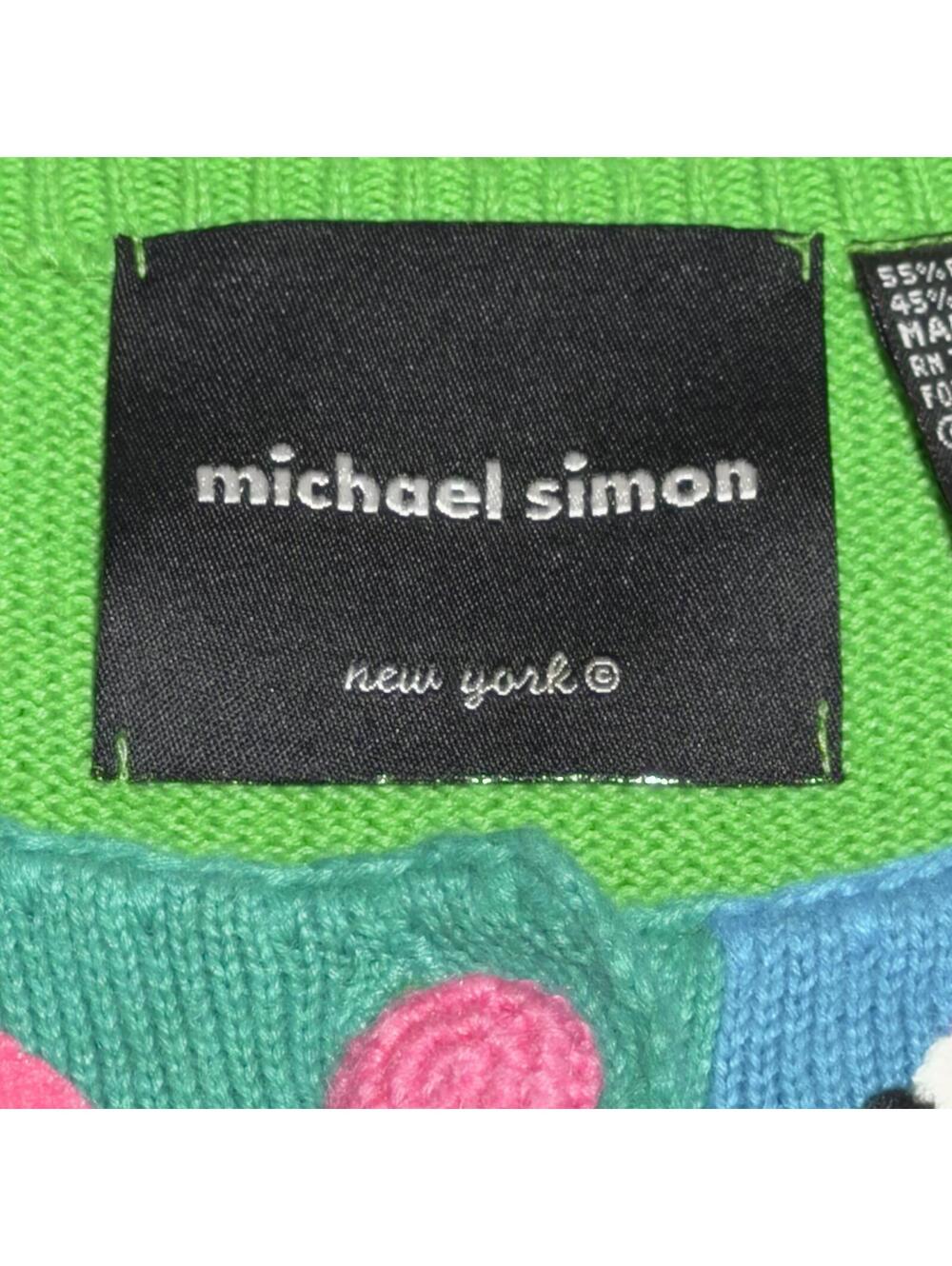 Vintage Michael Simon Flamingo Patchwork Knit Cardigan Petite M - Picture 3 of 5